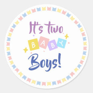 It’s Two Baby Boys Blue Party Birth Announcement  Classic Round Sticker