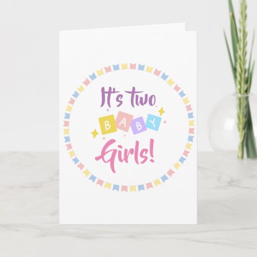 Itâs Two Baby Girls Pink Party Birth Announcement 
