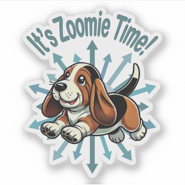 It’s Zoomie Time Basset Hound Sticker (Front)