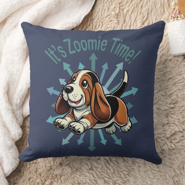 It’s Zoomie Time Basset Hound Throw Pillow (Blanket)