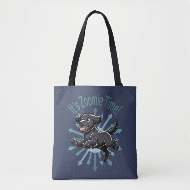It’s Zoomie Time Black Lab Tote Bag (Front)