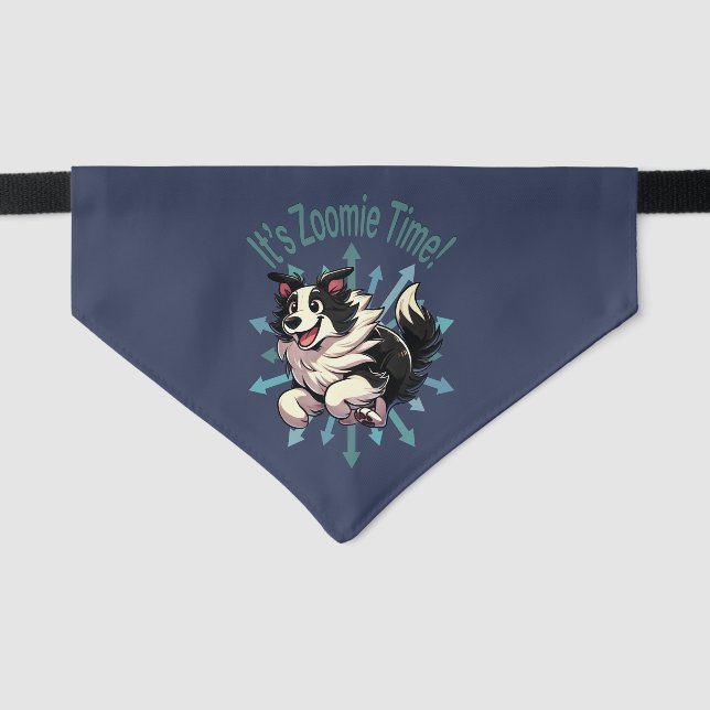 It’s Zoomie Time Border Collie Pet Bandana Collar (Front)