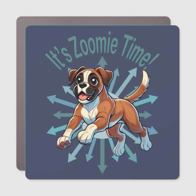 It’s Zoomie Time Boxer Car Magnet (Front)