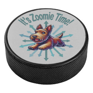 It’s Zoomie Time Brown Scotty Hockey Puck