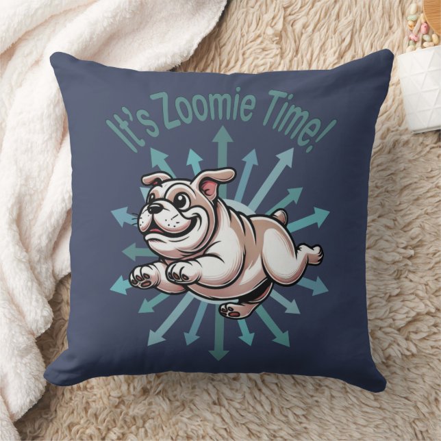 It’s Zoomie Time Bulldog Throw Pillow (Blanket)