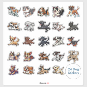 It’s Zoomie Time Collection of 24 Dog Stickers