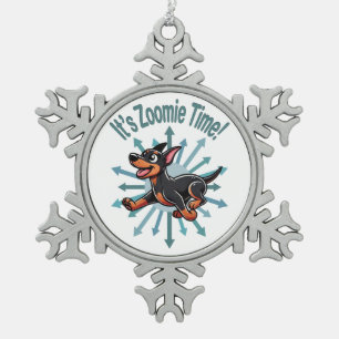 It’s Zoomie Time Doberman Pincher Snowflake Pewter Christmas Ornament