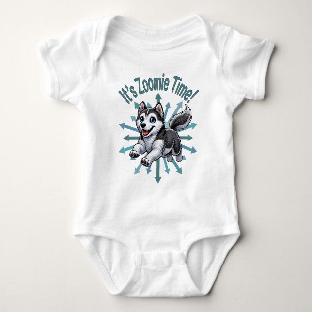 It’s Zoomie Time Husky Baby Bodysuit (Front)