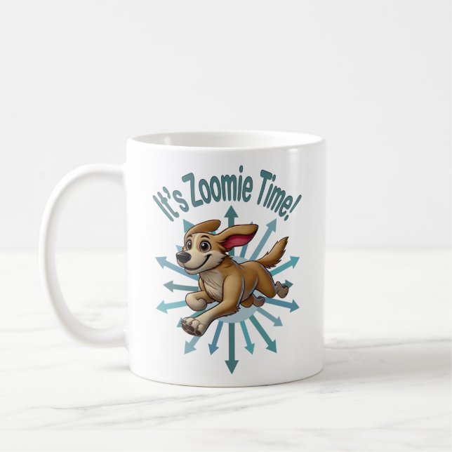 It’s Zoomie Time Medium Tan Mutt Coffee Mug (Left)