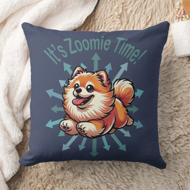 It’s Zoomie Time Pomeranian Throw Pillow (Blanket)