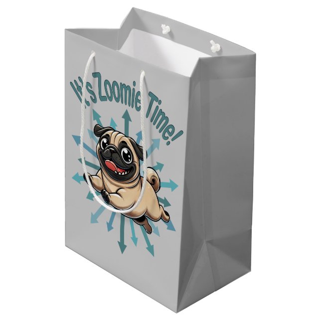 It’s Zoomie Time Pug Medium Gift Bag (Back Angled)