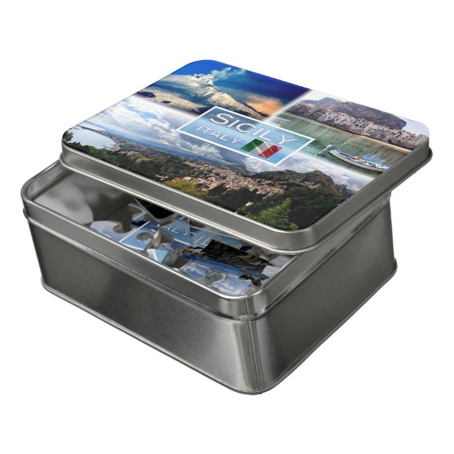 IT Sicily - Etna Volcano - Cefalu' - Taormina - Jigsaw Puzzle (Lid Open)