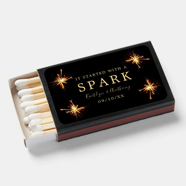 It Started With A Spark! Elegant Modern Wedding Matchboxes (Front Open)