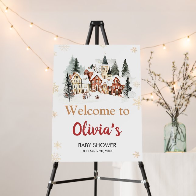 It Take a Village Winter Baby Shower Welcome Sign (In Situ (Stand))