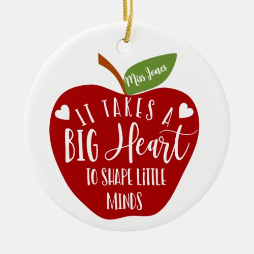 it takes a big heart teacher apple christmas gift ceramic ornament