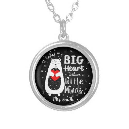 it takes a big heart to help shape little minds st silver plated necklace