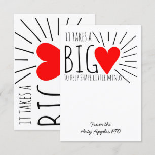 It takes a big heart to help shape teacher card