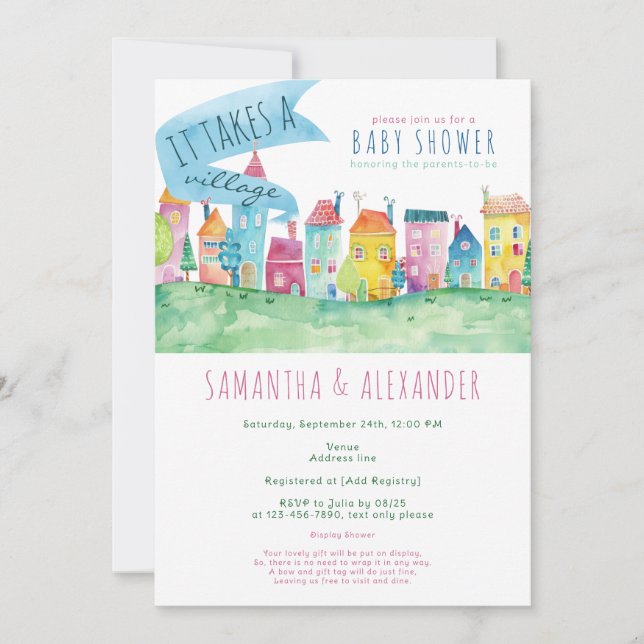 It Takes A Village Adoption Foster IVF Baby Shower Invitation (Front)
