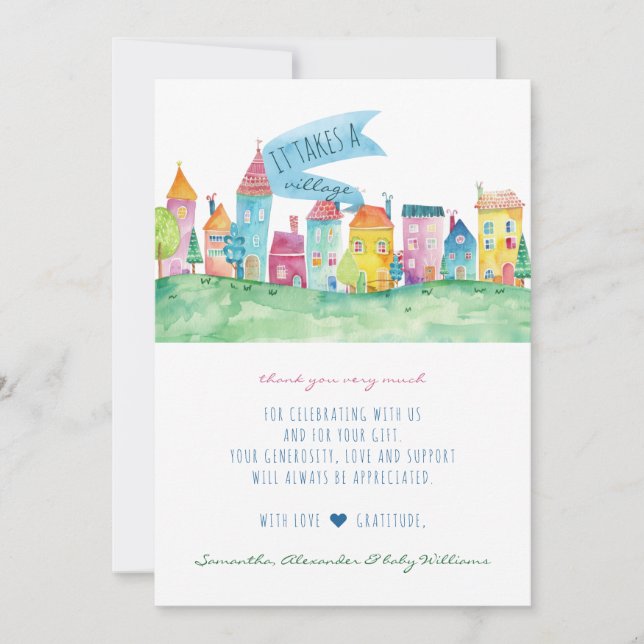 It Takes A Village Adoption Foster IVF Baby Shower Thank You Card (Front)