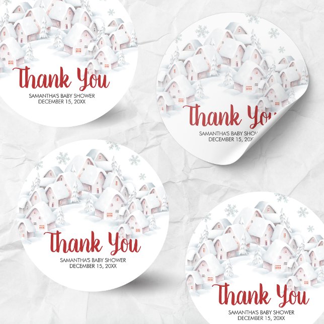 It Takes a Village Baby Shower Classic Round Sticker (It Takes a Village Winter Baby Shower Sticker)