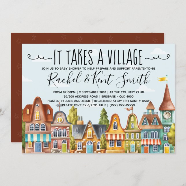It Takes A Village Baby Shower Invitation (Front/Back)