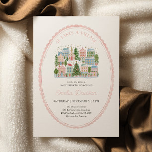It Takes a Village Baby Shower Invite Pink