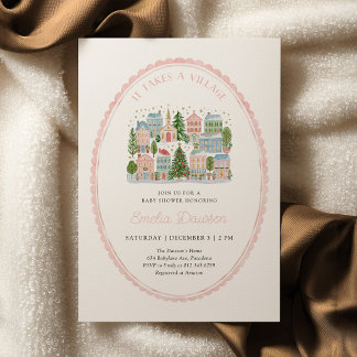 It Takes a Village Baby Shower Invite Pink