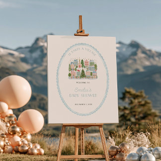 It Takes a Village Baby Shower Welcome Sign Blue