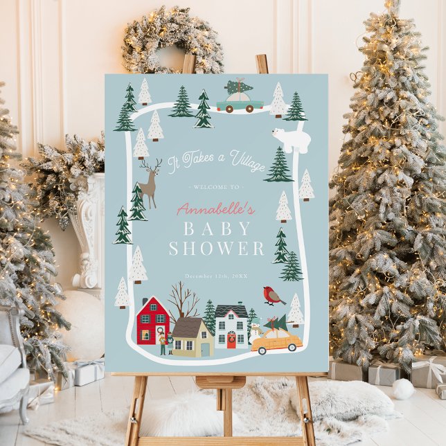 It Takes A Village Blue Baby Shower Welcome Foam Board (Creator Uploaded)