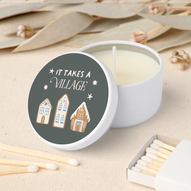 It Takes a Village Blue Gingerbread House Mini Candle Favors (Insitu)