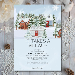 It Takes a Village Blue winter town baby shower Invitation