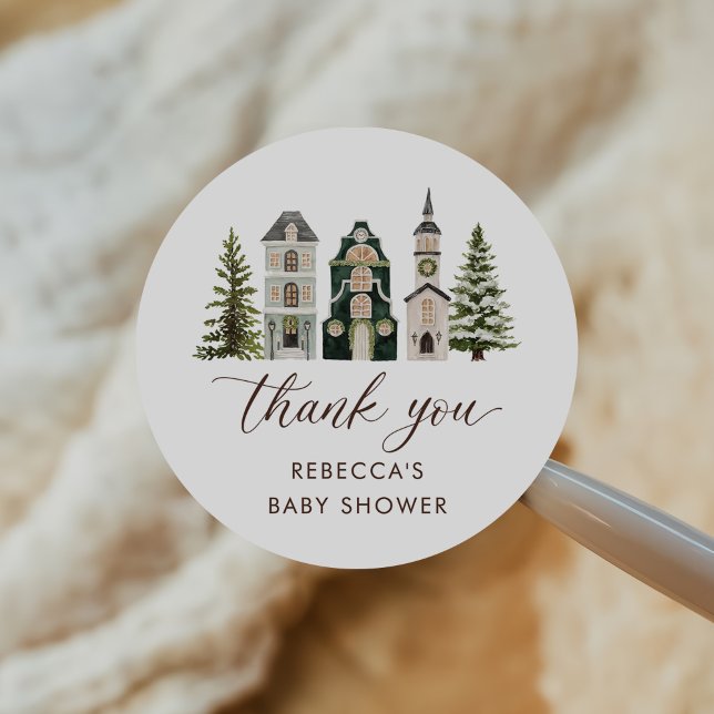 It Takes a Village Christmas Baby Shower Classic Round Sticker (Creator Uploaded)