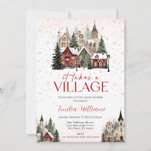 It takes a village Christmas baby shower Invitation