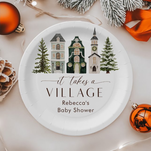 It Takes a Village Christmas Baby Shower Paper Plates (Creator Uploaded)