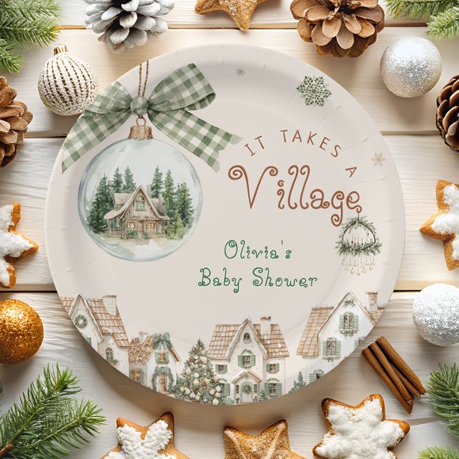 It Takes a Village Christmas Baby Shower  Paper Plates (Creator Uploaded)
