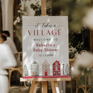 It Takes a Village Christmas Baby Shower Welcome Foam Board
