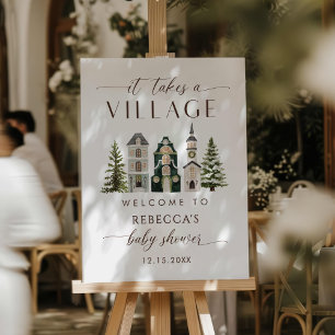 It Takes a Village Christmas Baby Shower Welcome Foam Board