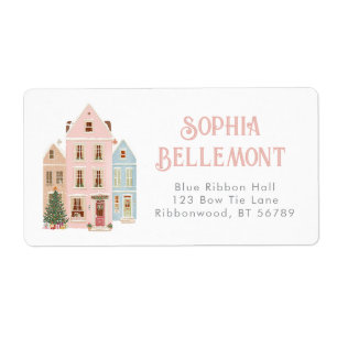 It takes a village Christmas houses Pink Whimsical Label