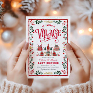 It Takes A Village Christmas Town Baby Shower Invitation