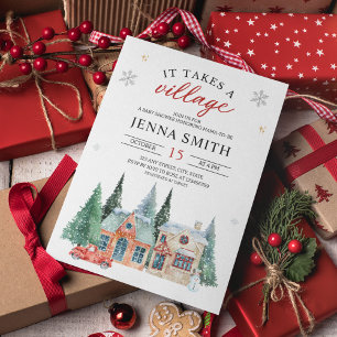 It takes a Village Christmas Winter Baby Shower Invitation