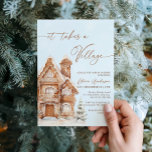 It Takes a Village Christmas Winter Baby Shower Invitation<br><div class="desc">The It Takes a Village Christmas Winter Boy Baby Shower Invitation with a gingerbread house theme and a creates a charming and cozy winter wonderland scene. The invitation features a delightful, whimsical village of gingerbread houses dusted with “snow” icing, surrounded by delicate snowflakes. Each house, intricately decorated with icing, gumdrops,...</div>