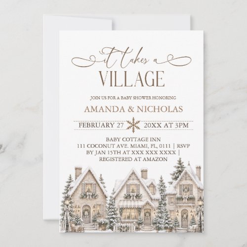 It Takes a Village Christmas Winter Baby Shower  Invitation