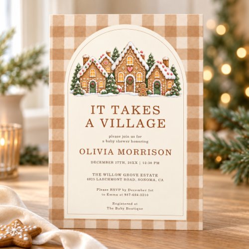 It Takes a Village Red Whimsical baby shower invitation