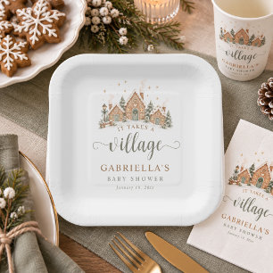 It Takes a Village Gingerbread Baby Shower Paper Plates