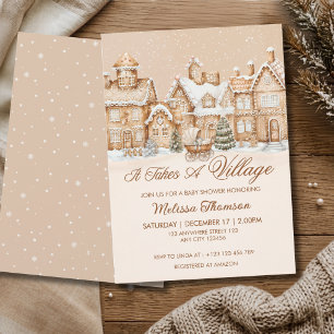 It Takes A Village Gingerbread Winter Baby Shower  Invitation
