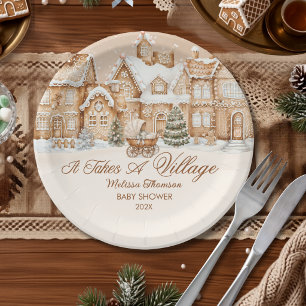 It Takes A Village Gingerbread Winter Baby Shower Paper Plates