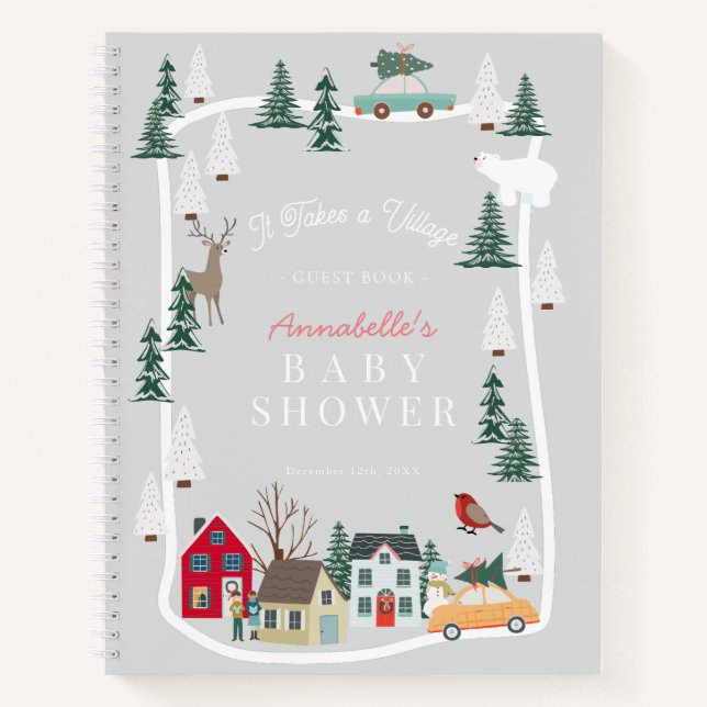 It Takes A Village Gray Baby Shower Guest Book (Front)