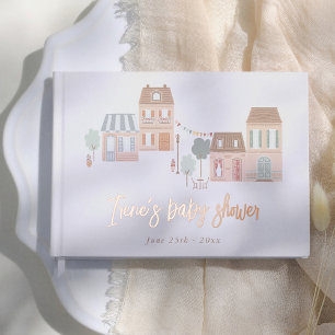 It Takes A Village Hand Drawn Baby Shower Foil Guest Book