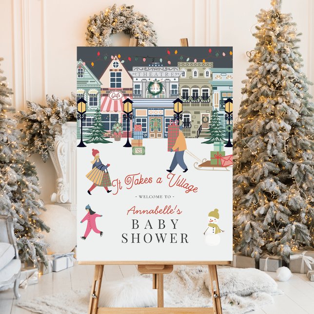 It Takes A Village Holiday Baby Shower Welcome Foam Board (Creator Uploaded)