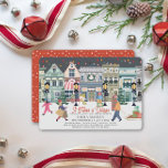 It Takes A Village Holiday Town Baby Shower Card<br><div class="desc">This festive "it takes a village" baby shower invitation features a Christmas town/village with people on christmas shopping,  a cafe,  theater,  snowman and sleigh. The reverse side features a red background with white snow patterns. Personalize it for your needs. You can find matching products at my store.</div>